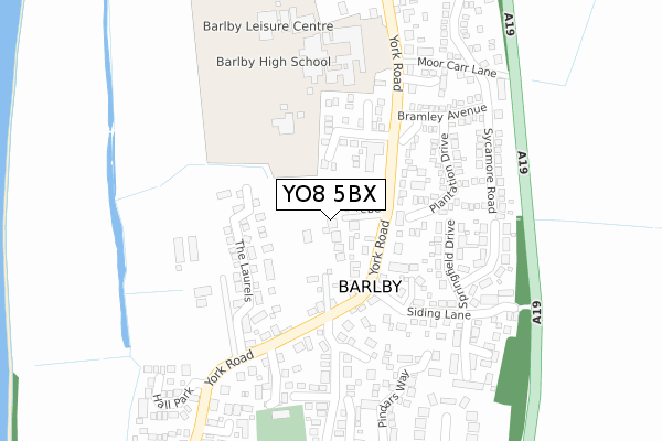 YO8 5BX map - large scale - OS Open Zoomstack (Ordnance Survey)