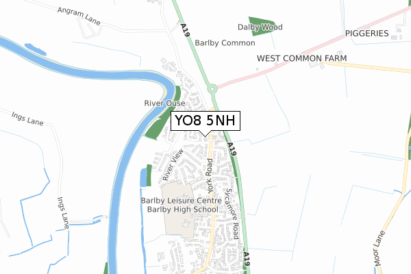 YO8 5NH map - small scale - OS Open Zoomstack (Ordnance Survey)