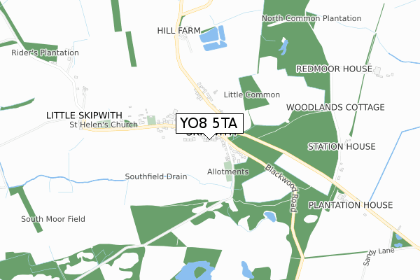 YO8 5TA map - small scale - OS Open Zoomstack (Ordnance Survey)