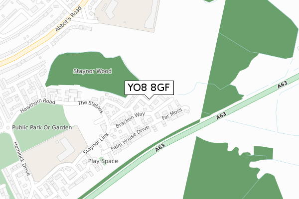 YO8 8GF map - large scale - OS Open Zoomstack (Ordnance Survey)