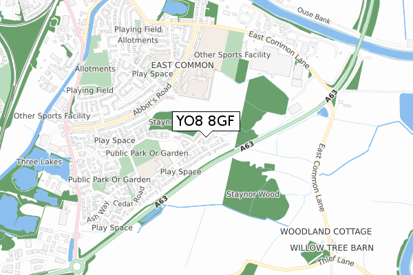 YO8 8GF map - small scale - OS Open Zoomstack (Ordnance Survey)