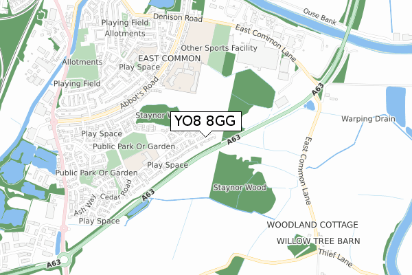 YO8 8GG map - small scale - OS Open Zoomstack (Ordnance Survey)