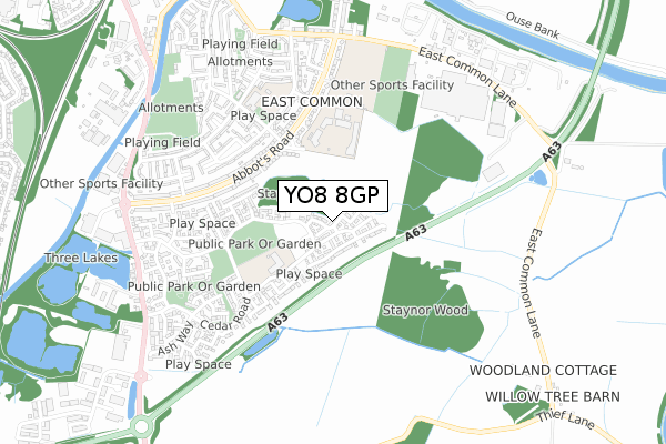 YO8 8GP map - small scale - OS Open Zoomstack (Ordnance Survey)