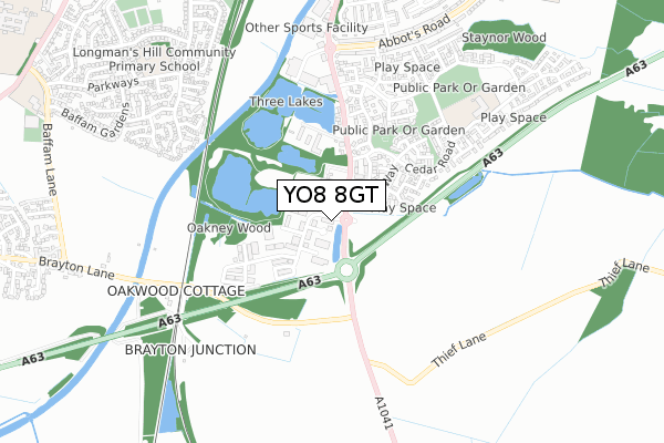 YO8 8GT map - small scale - OS Open Zoomstack (Ordnance Survey)
