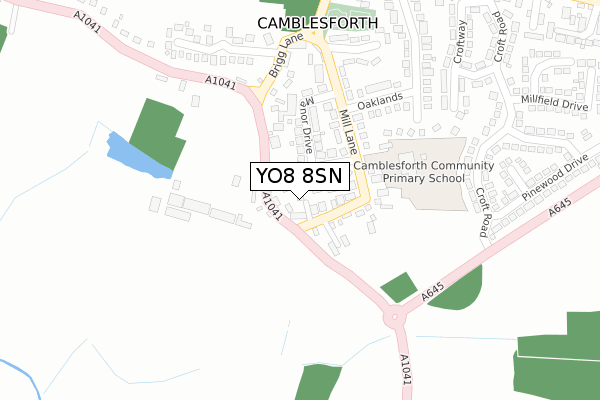 YO8 8SN map - large scale - OS Open Zoomstack (Ordnance Survey)