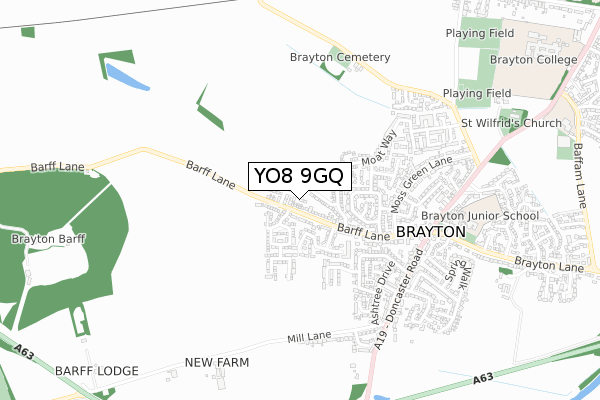 YO8 9GQ map - small scale - OS Open Zoomstack (Ordnance Survey)
