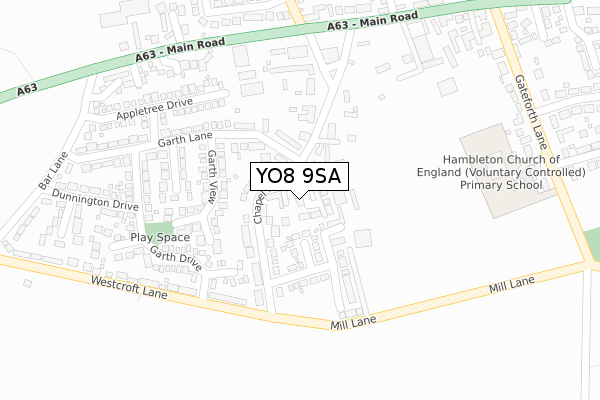 YO8 9SA map - large scale - OS Open Zoomstack (Ordnance Survey)