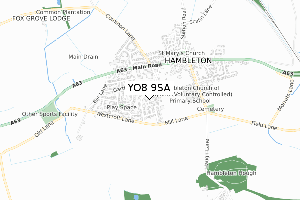 YO8 9SA map - small scale - OS Open Zoomstack (Ordnance Survey)