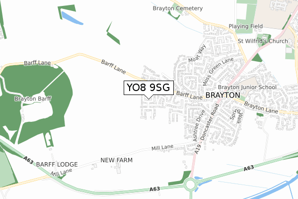 YO8 9SG map - small scale - OS Open Zoomstack (Ordnance Survey)