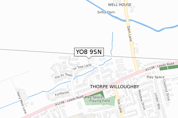 YO8 9SN map - large scale - OS Open Zoomstack (Ordnance Survey)