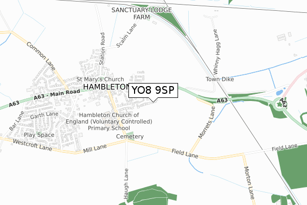 YO8 9SP map - small scale - OS Open Zoomstack (Ordnance Survey)