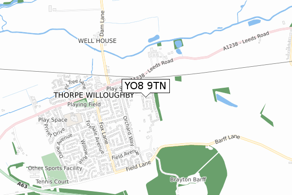 YO8 9TN map - small scale - OS Open Zoomstack (Ordnance Survey)