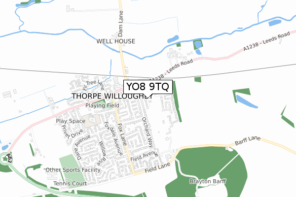 YO8 9TQ map - small scale - OS Open Zoomstack (Ordnance Survey)