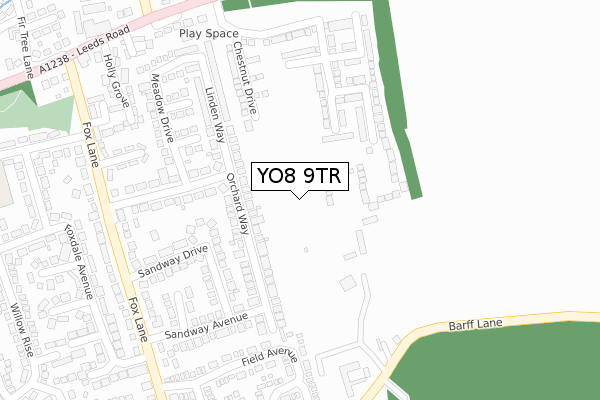 YO8 9TR map - large scale - OS Open Zoomstack (Ordnance Survey)