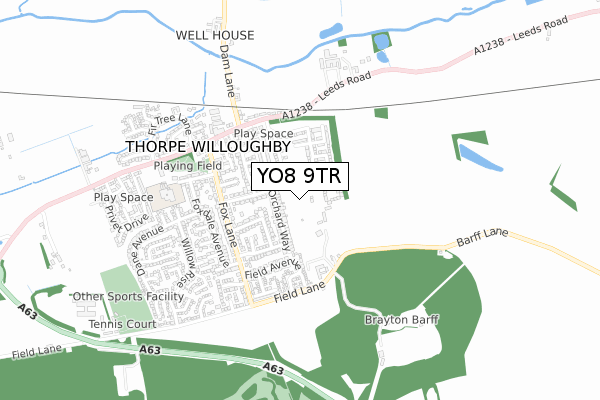 YO8 9TR map - small scale - OS Open Zoomstack (Ordnance Survey)