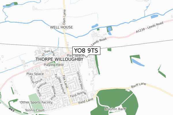 YO8 9TS map - small scale - OS Open Zoomstack (Ordnance Survey)