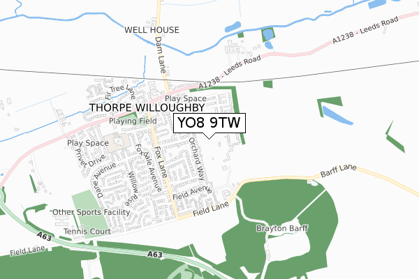 YO8 9TW map - small scale - OS Open Zoomstack (Ordnance Survey)