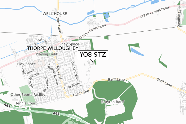 YO8 9TZ map - small scale - OS Open Zoomstack (Ordnance Survey)