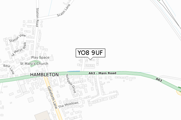 YO8 9UF map - large scale - OS Open Zoomstack (Ordnance Survey)