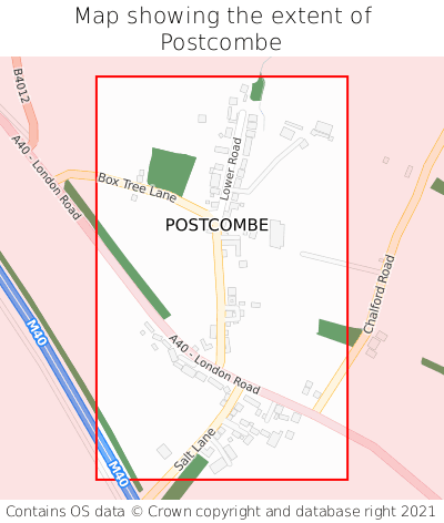 Map showing extent of Postcombe as bounding box