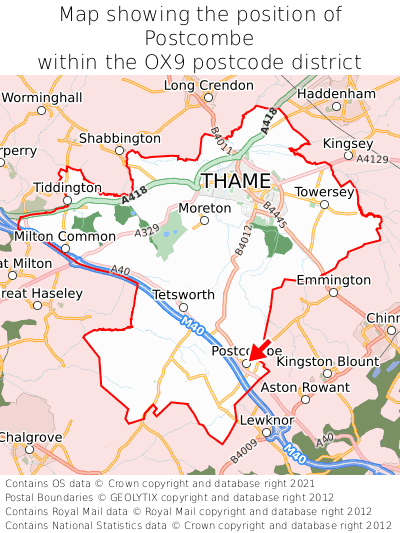 Map showing location of Postcombe within OX9