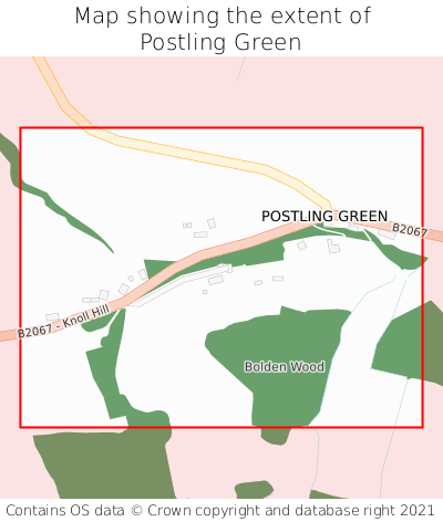 Map showing extent of Postling Green as bounding box