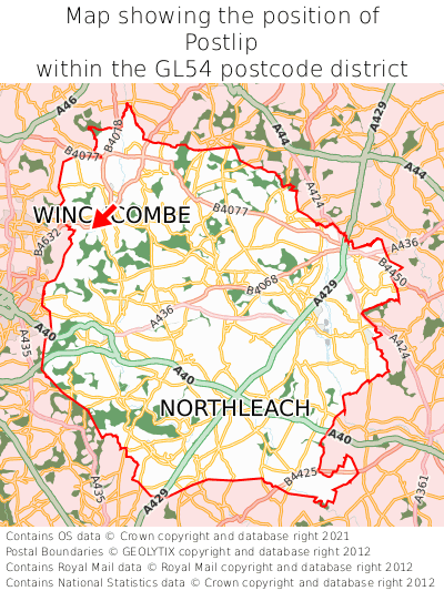 Map showing location of Postlip within GL54