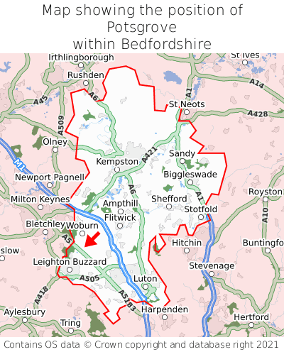 Map showing location of Potsgrove within Bedfordshire