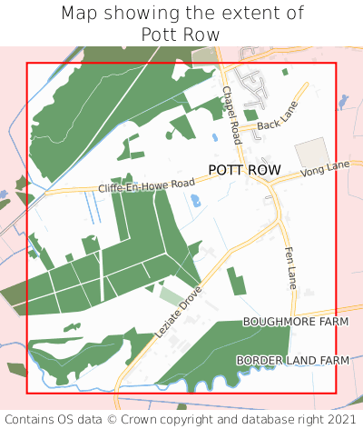 Map showing extent of Pott Row as bounding box