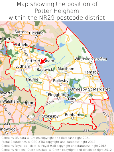 Map showing location of Potter Heigham within NR29