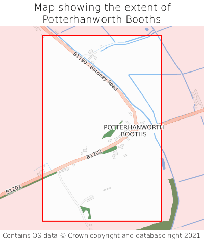 Map showing extent of Potterhanworth Booths as bounding box
