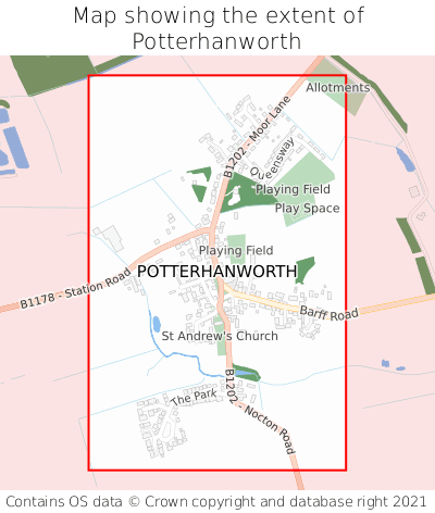 Map showing extent of Potterhanworth as bounding box