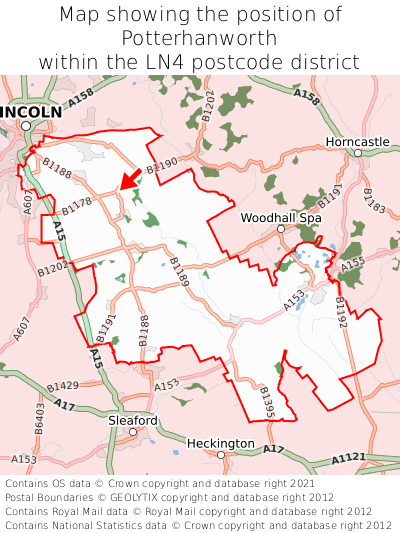 Map showing location of Potterhanworth within LN4