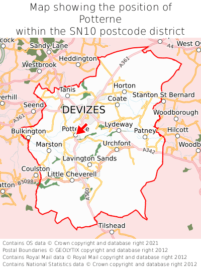 Map showing location of Potterne within SN10