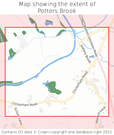 Map showing extent of Potters Brook as bounding box