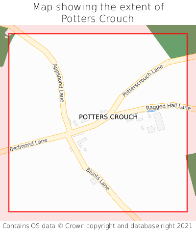 Map showing extent of Potters Crouch as bounding box