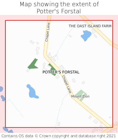Map showing extent of Potter's Forstal as bounding box