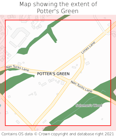Map showing extent of Potter's Green as bounding box