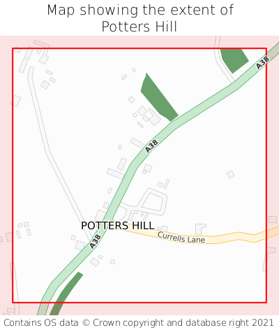 Map showing extent of Potters Hill as bounding box