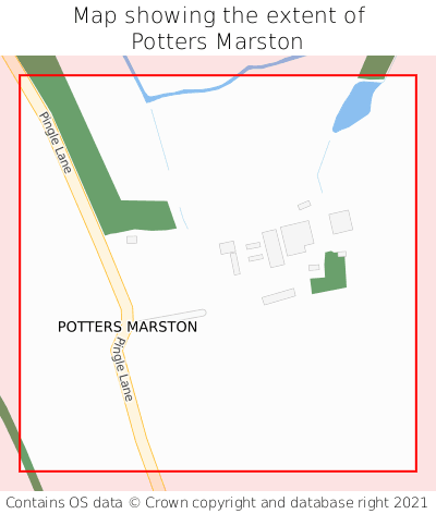 Map showing extent of Potters Marston as bounding box