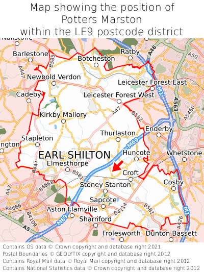 Map showing location of Potters Marston within LE9
