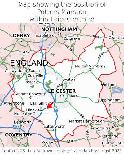 Map showing location of Potters Marston within Leicestershire