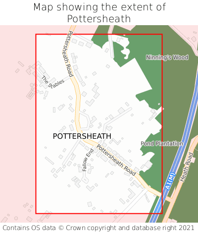 Map showing extent of Pottersheath as bounding box