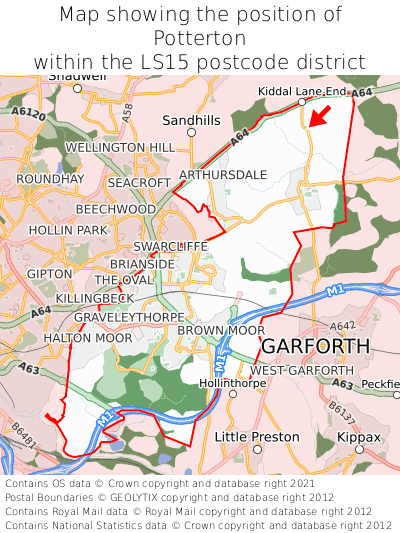 Map showing location of Potterton within LS15