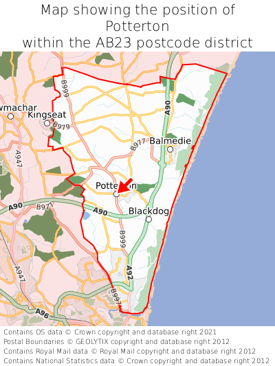 Map showing location of Potterton within AB23