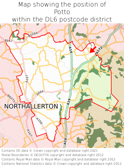Map showing location of Potto within DL6