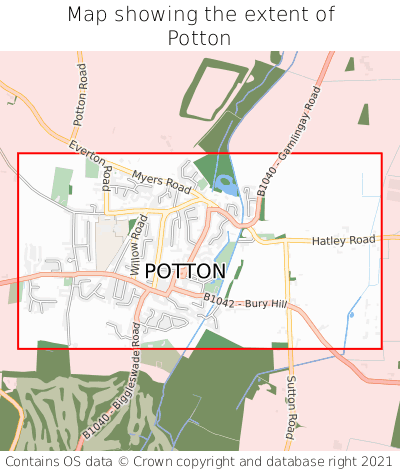 Map showing extent of Potton as bounding box