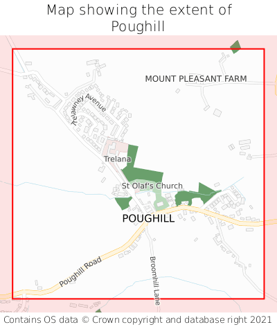 Map showing extent of Poughill as bounding box