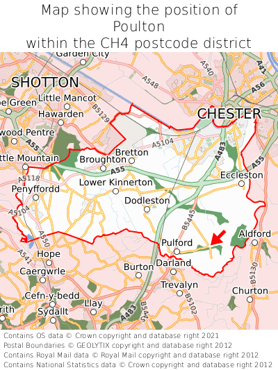 Map showing location of Poulton within CH4