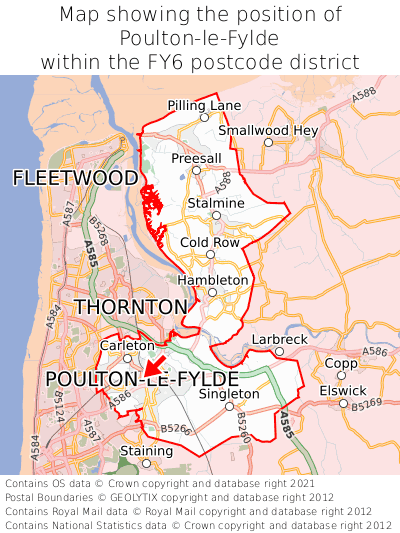 Map showing location of Poulton-le-Fylde within FY6